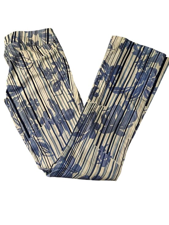 Necessary Objects by Ady Gluck + Frankie Pants - Necessary Objects Blue White Floral Stripe Pull On Pants Bootcut XS USA 26x32